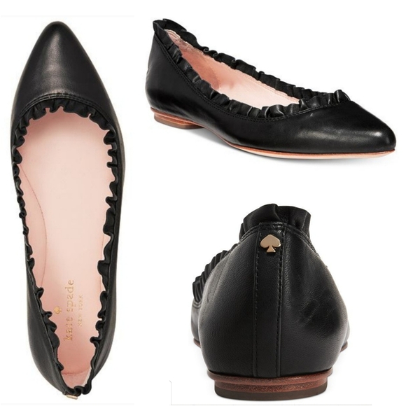 kate spade Shoes - {6.5M} Kate Spade Nicole Leather Ruffle Ballet Slipper Flats Black